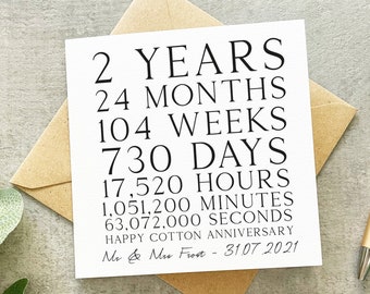 2 Year Anniversary Card, Cotton Anniversary Card, Cotton Anniversary, Traditional Anniversary Card, 2 Years Anniversary, Date Facts,