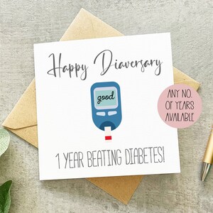 Carte diaversaire, anniversaire du diabète, diabète de 1 an, diabète de 2 ans, carte de contrôle du diabète, anniversaire diabétique, diaversaire,