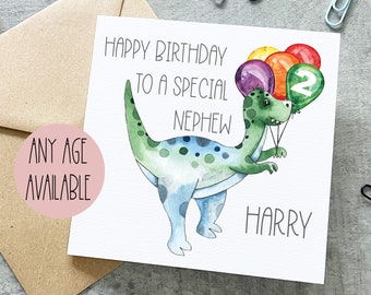 Nephew Dinosaur Birthday Card, Nephew Birthday Card, Dinosaur Birthday Card, Personalised Nephew Card, T Rex Birthday Card, Dino Lover,