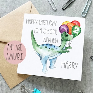 Carte d'anniversaire neveu dinosaure, carte d'anniversaire neveu, carte d'anniversaire dinosaure, carte neveu personnalisée, carte d'anniversaire T Rex, amateur de dinosaures,