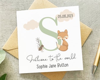 Personalised New Baby Card, New Baby Card Fox, Animals New Baby Card, Woodland Animals, Keepsake New Baby Card