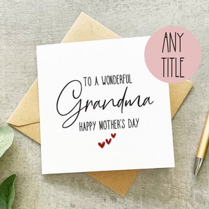Grandma Mother's Day Card, Mother's Day Card For Grandma, Nanny, Granny, Wonderful Grandma, Happy Mother's Day, Grandma Card,