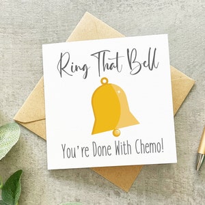 Carte sonner la cloche, fait avec la carte de chimio, chimio terminée, fin du traitement du cancer, célébration sans cancer, carte sans cancer, fini