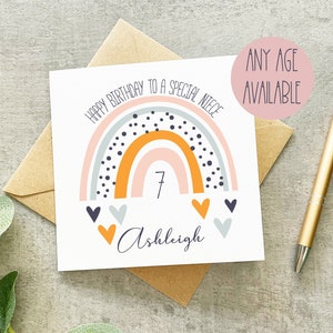 Carte de nièce arc-en-ciel, carte d'anniversaire de nièce, carte d'anniversaire de nièce personnalisée, carte d'anniversaire de filles arc-en-ciel, pour les filles, pour nièce,