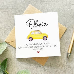 Personalised Driving Test Card, Congratulations Passing Your Driving Test, Well Done Card, Boys Driving Test Card, Yellow Car Card,