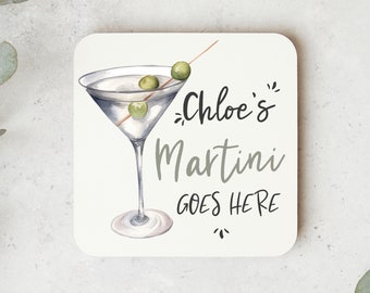 Martini Goes Here, Cocktail Coaster, Personalised Martini Coaster, Gift For Her, Funny Coaster, Bar Gift, Martini Addict, Loves Martinis