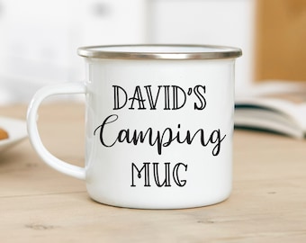 Personalised Camping Mug, Enamel Mug, Metal Cup For Camping, Scout Leader Gift