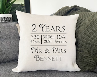 2 Year Wedding Anniversary Gift, Personalised Anniversary Cushion, Cotton Anniversary, Personalised 2nd Anniversary Present