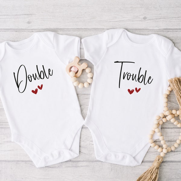 Double Trouble, Twins Baby Vests, New Baby Twins Gift, Set Of Twins, Boy And Girl Twins, Boy Twins, Girl Twins, Twins Announcement Vests