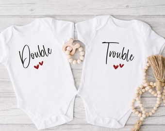 Double Trouble, Twins Baby Vests, New Baby Twins Gift, Set Of Twins, Boy And Girl Twins, Boy Twins, Girl Twins, Twins Announcement Vests