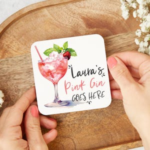 Pink Gin Goes Here, Personalised Pink Gin Coaster, Gift For Her, Funny Coaster, Cocktail Coaster, Bar Gift, Pink Gin Lover, Gin Set, Drinker