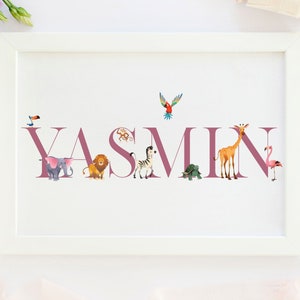 Personalised New Baby Gift, Zoo animals, New Baby Name Print, Zoo Animals Themed Nursery, Personalised Print For Nursery, Baby Boy, image 2