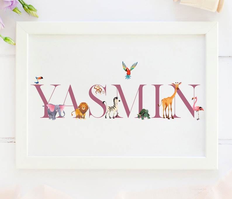 Personalised New Baby Gift, Zoo animals, New Baby Name Print, Zoo Animals Themed Nursery, Personalised Print For Nursery, Baby Boy, image 2