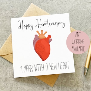 Carte Heartiversary, coeur guerrier, nouveau coeur, carte personnalisée de don de coeur, anniversaire de coeur, célébration de coeur,