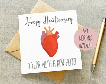 Heartiversary Card, Heart Warrior Card, New Heart, Personalised Heart Donation Card, Heart Anniversary, Heart Celebration,