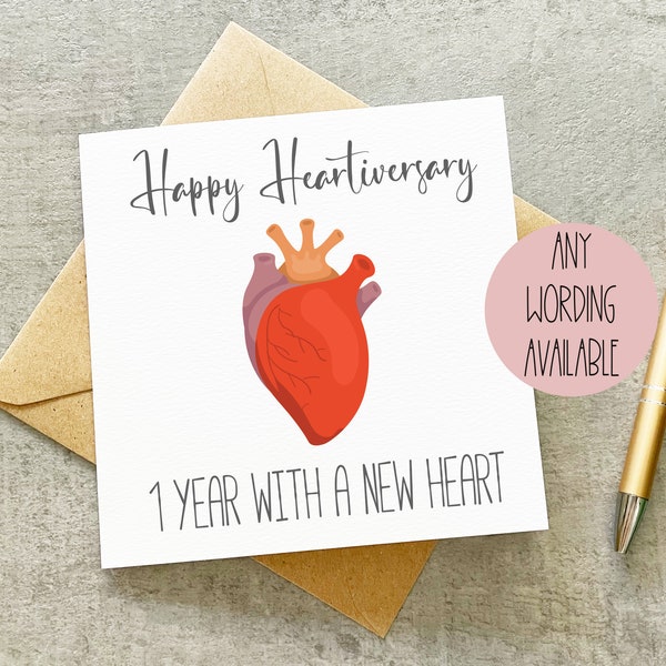 Heartiversary Karte, Herz Krieger Karte, Neues Herz, personalisierte Herzspende Karte, Herz Jubiläum, Herz feier,
