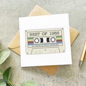 Carte de cassette, carte de 40e anniversaire rétro, carte d'anniversaire des années 80, carte d'anniversaire de musique, joyeux quarantième anniversaire, 40e anniversaire d'un ami,