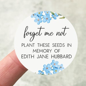 Forget Me Not Stickers, In Memory Of Stickers, Personalised Funeral Stickers, Forget Me Not Favours, Flower Seed Stickers