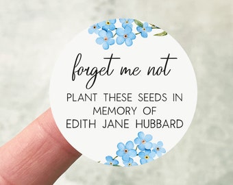 Forget Me Not Stickers, In Memory Of Stickers, Personalised Funeral Stickers, Forget Me Not Favours, Flower Seed Stickers