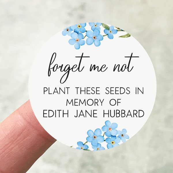 Forget Me Not Stickers, In Memory Of Stickers, Personalised Funeral Stickers, Forget Me Not Favours, Flower Seed Stickers