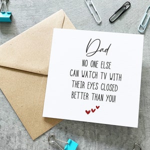 Funny Dad Card, Funny Father's Day Card, Sarcastic Dad Birthday Card, Watch TV With Eyes Closed, Card For Dad, Grandad Card,