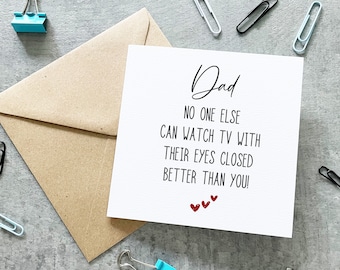 Funny Dad Card, Funny Father's Day Card, Sarcastic Dad Birthday Card, Watch TV With Eyes Closed, Card For Dad, Grandad Card,