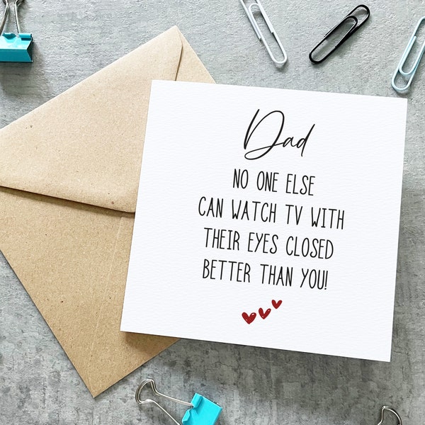 Funny Dad Card, Funny Father's Day Card, Sarcastic Dad Birthday Card, Watch TV With Eyes Closed, Card For Dad, Grandad Card,