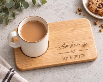 Personalised Tea and Biscuit Board, Wooden Tea & Treats Gift For Her, Sofa Tray,