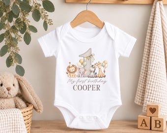 Safari Animals My First Birthday Vest, Jungle Animals Birthday Top, Boys Birthday Outfit, Cake Smash T-Shirt