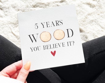 5 Year Anniversary Card, Wood Anniversary Card, Wooden Anniversary, Traditional Anniversary Card, 5 Years Card, 5th Anniversary Card