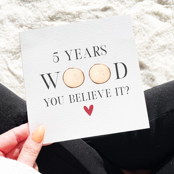 5 Year Anniversary Card, Wood Anniversary Card, Wooden Anniversary, Traditional Anniversary Card, 5 Years Card, 5th Anniversary Card