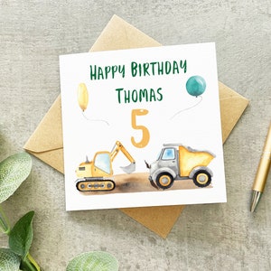 Carte d'anniversaire pelle, carte d'anniversaire de garçons personnalisée, carte d'anniversaire d'enfant, pelles, tracteurs, tout âge, 1er, 2e, 3e, 4e, 5e, 6e,
