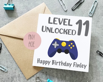 Boys Gaming Birthday Card, Level Unlocked, Age Birthday Card, Gamer Boy Card, Personalised Gaming Birthday Card,