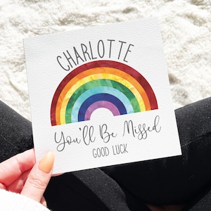 Carte vous allez nous manquer, Carte porte-bonheur, Carte de nouvel emploi, Carte de départ de travail, Vous nous manquerez, Carte de nouvel emploi personnalisée, Carte de nouvel emploi arc-en-ciel