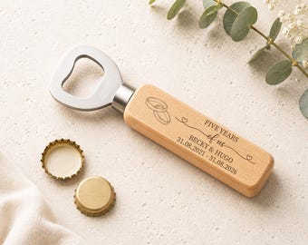 5 Years Of Us Bottle Opener, Wood 5th Anniversary Gift, Wooden Wedding Anniversary Present,