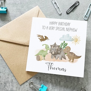 1er 2e 3e anniversaire de neveu personnalisé, 1er anniversaire de neveux, 2e anniversaire de neveu, carte d'anniversaire de neveu personnalisée, carte de neveu de dinosaure
