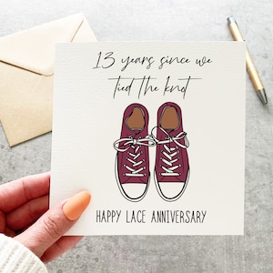 13 Year Anniversary Card, Lace Anniversary Card, Laces Anniversary, Traditional Anniversary Card, 13 Years Anniversary, Funny Pun Card image 1