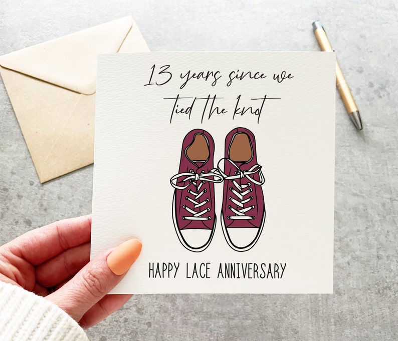 13 Year Anniversary Card, Lace Anniversary Card, Laces Anniversary, Traditional Anniversary Card, 13 Years Anniversary, Funny Pun Card image 1