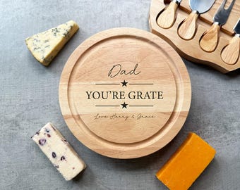 Dad You're Grate, Personalised Dad Wooden Cheese Board, Dad Food Gift