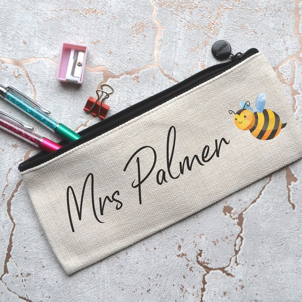 Personalised Teacher Pencil Case, Bee Pencil Case, Teacher Present, Personalised Pencil Case