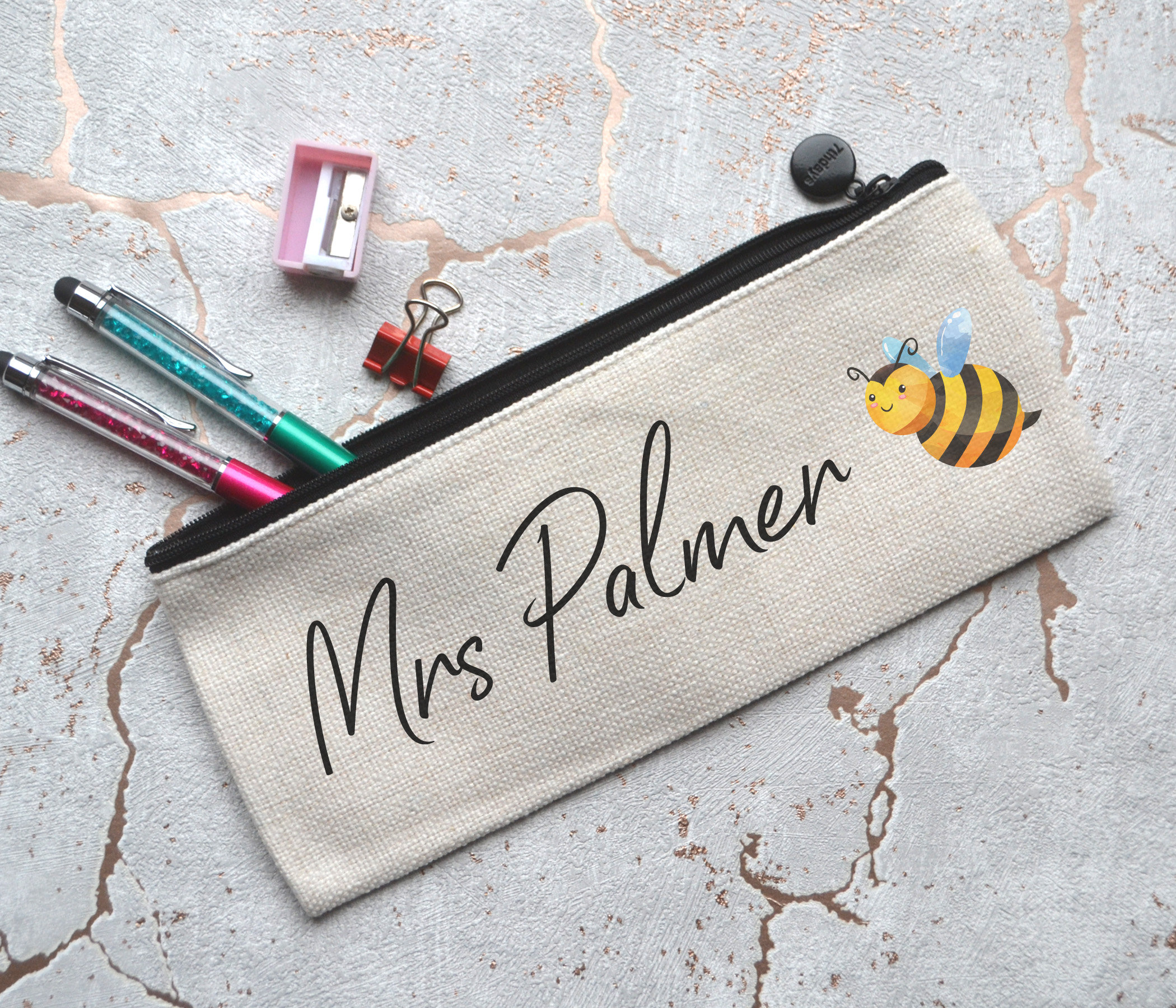 Personalised Teacher Pencil Case, Bee Pencil Case, Teacher Present,  Personalised Pencil Case