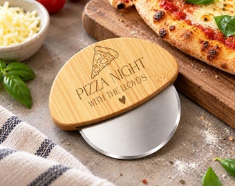 Personalised Wooden Pizza Wheel, Family Pizza Cutter, New Home Gift, Takeaway Night