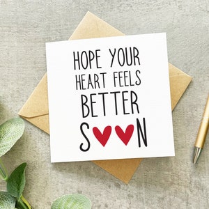 Carte de chirurgie cardiaque, carte de crise cardiaque, carte Get Well Soon, Get Better Soon, carte de dérivation cardiaque,