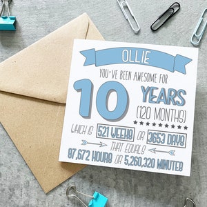 Carte d’anniversaire de 10 ans, carte de 10e anniversaire, carte d’anniversaire personnalisée, carte de durée, carte de 10 ans, 10e anniversaire pour petit-fils, fils