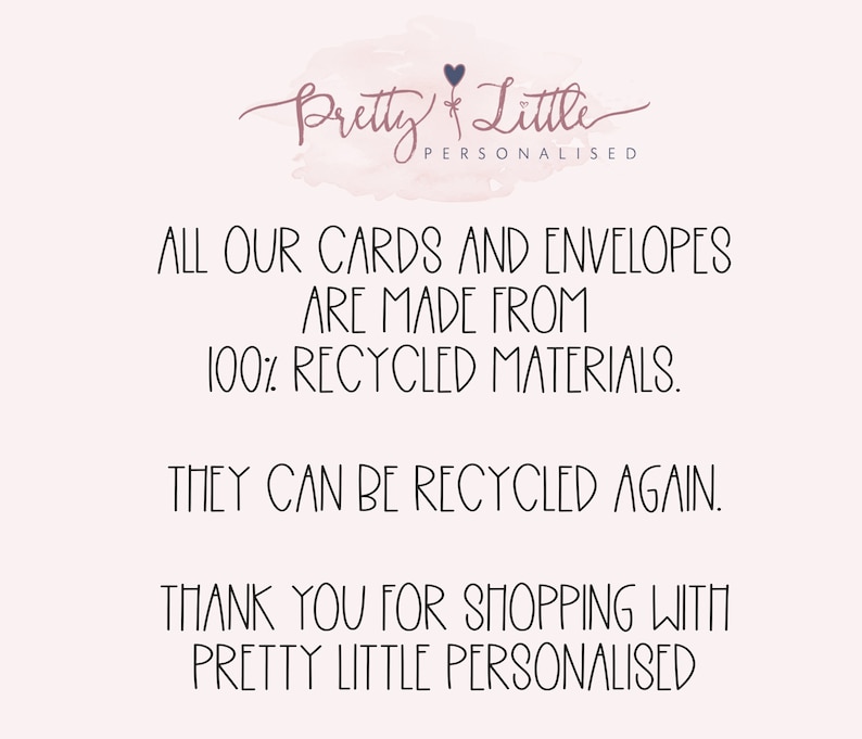 This photo describes how the cards and envelopes are made with 100% recycled materials.