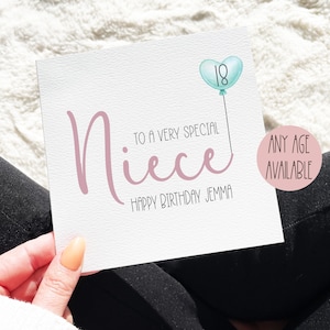 Carte d'anniversaire nièce, carte spéciale nièce, carte personnalisée pour nièce, carte d'âge pour nièce, carte d'âge ballon, carte d'anniversaire pour elle, filles,