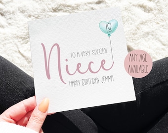 Personalised Niece Birthday Card, Special Niece Card With Name And Age
