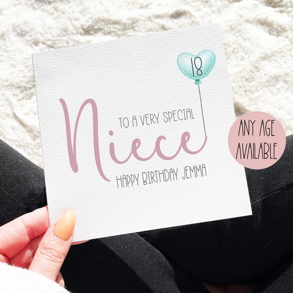 Niece Birthday Card, Special Niece Card, Personalised Card For Niece, Age Card For Niece, Age Balloon Card, Birthday Card For Her, Girls,