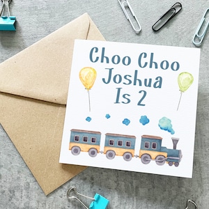 Carte d’anniversaire de train personnalisée, carte d’anniversaire garçons, carte de 2ème anniversaire, carte d’anniversaire Train Lover, carte d’anniversaire pour enfants, carte Choo Choo,
