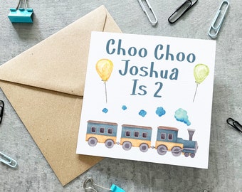Personalised Train Birthday Card, Boys Birthday Card, 2nd birthday Card, Train Lover Birthday Card, Childrens Birthday Card, Choo Choo Card,